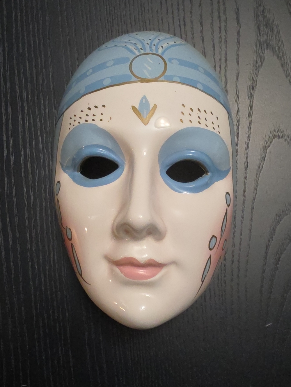 1980 Art Deco Vintage Opera Mask Wall Art-Blue Accents